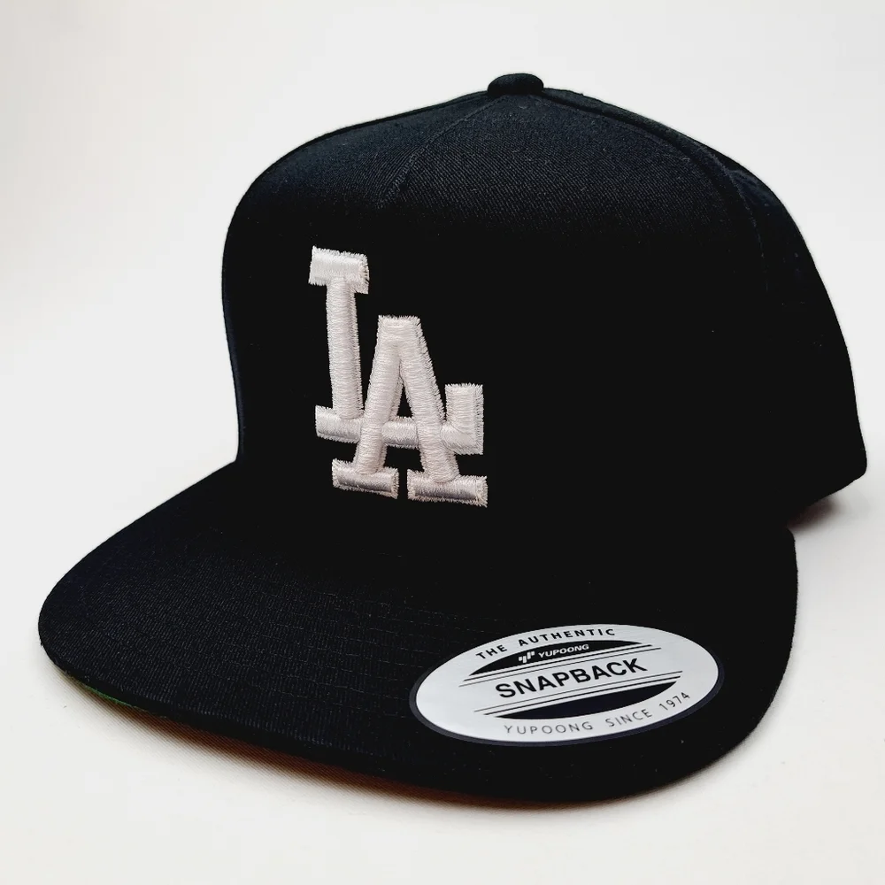 Los Angeles Dodgers Flat Bill Snapback Baseball Cap Hat Black Embroidered